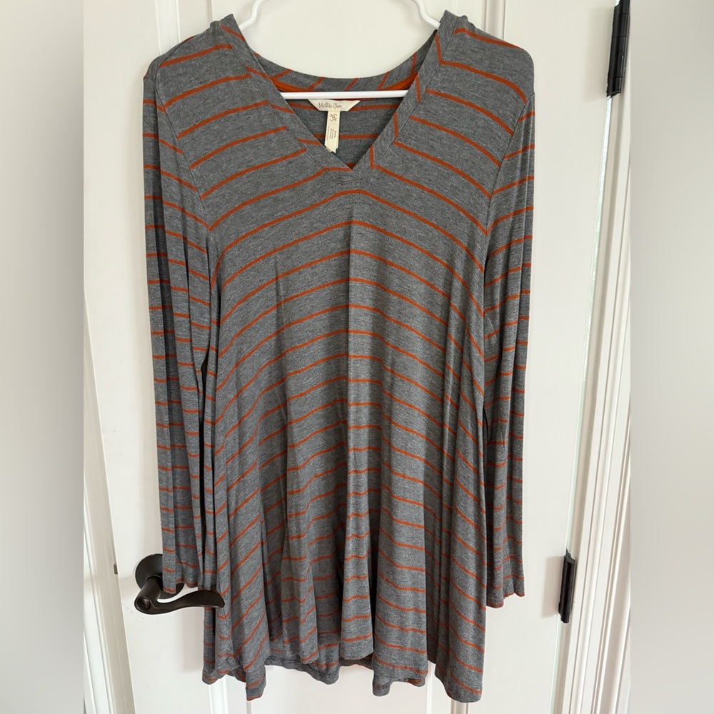 Matilda Jane Gray and Orange Striped V-Neck Tunic